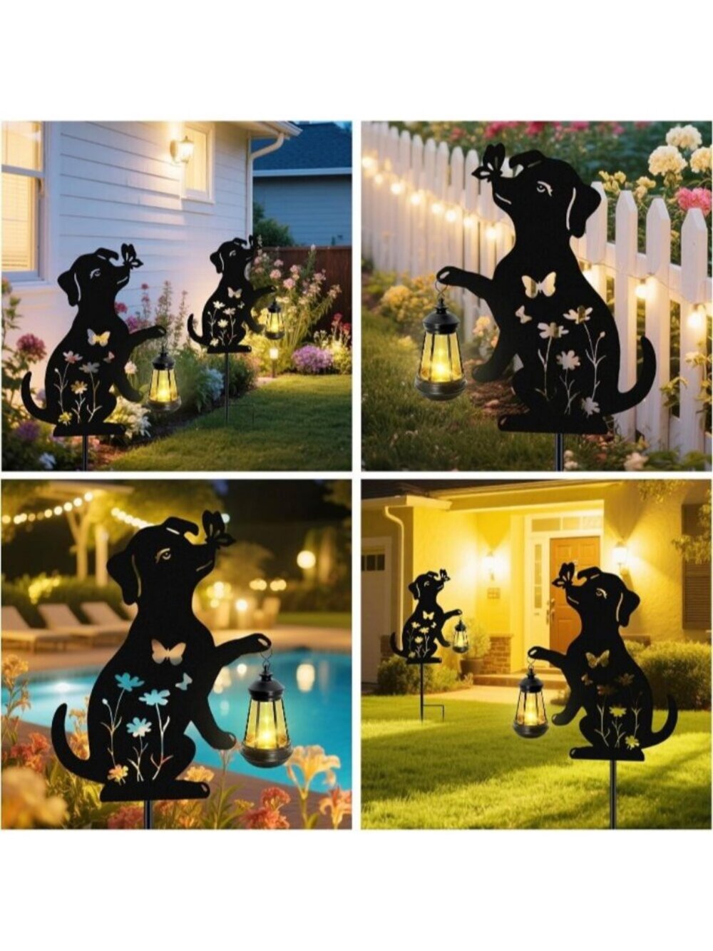 Dog Hanging Lantern Outdoor 1 Pack Black Dog Solar Lights Waterproof Ornaments - Picture 5 of 6